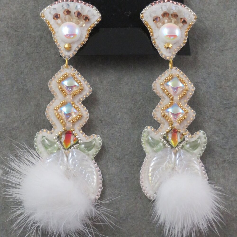 White Mink Puff earrings handcrafted